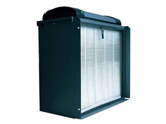 A piece of HEPA filter is installed on a large air cleaner.